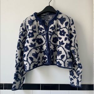 Zara- Cropped Blue Floral Cardigan